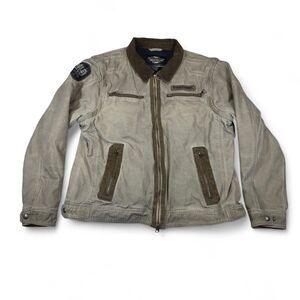 Harley-Davidson Jacket Men XL Tan Cotton Canvas Corduroy Moto Workwear Rugged